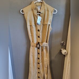 Chico’s Poetic Safari 100% Linen Brown Dress Women’s Size 2/10 - NWT